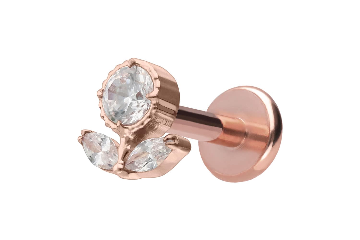 Titan Labret Piercing mit Push Fit KRISTALLBLUME